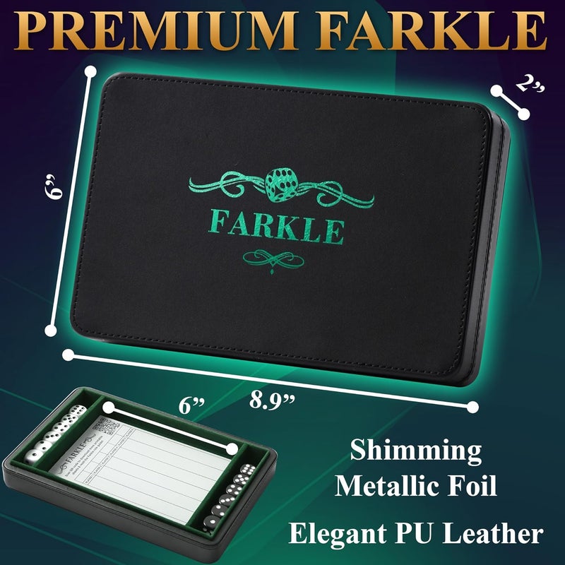 Soar Forge Deluxe Farkle Dice Tray and Storage - Elegant Faux Leather Travel Case with Score Sheets, 2 Sets of Dice & Velvet Lined Rolling Arena for Many Classic Games (Emerald Green) - Image 4